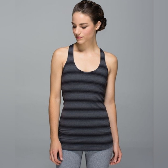 Lululemon cool racerback tank Capilano stripe Heathered Feep Coal Black 6 - Picture 1 of 8